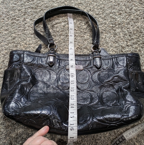 Coach Black Signature Patent Leather Shoulder Bag - Picture 11 of 12